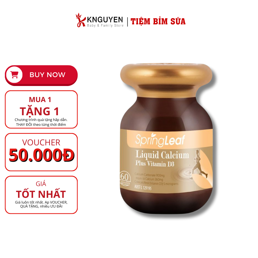 Bổ sung canxi vitamin D3 Liquid Calcium Plus Vitamin D3 SpringLeaf tăng cường sức khỏe xương và răng