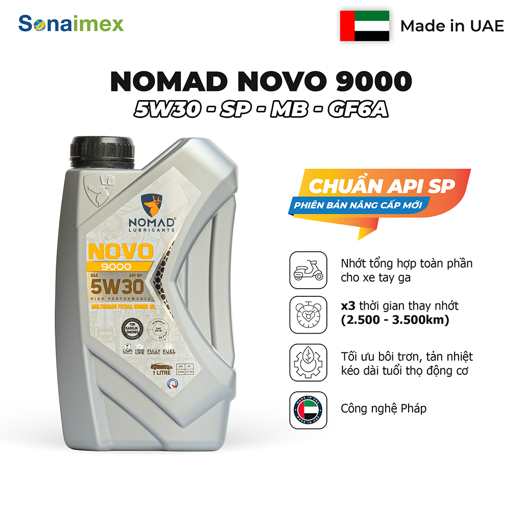 Nhớt Xe Tay Ga NOMAD 5W30 SP 1L Tổng Hợp Toàn Phần-Nhớt tay ga 5w30/Nhớt xe ga 1L/Nhớt xe máy