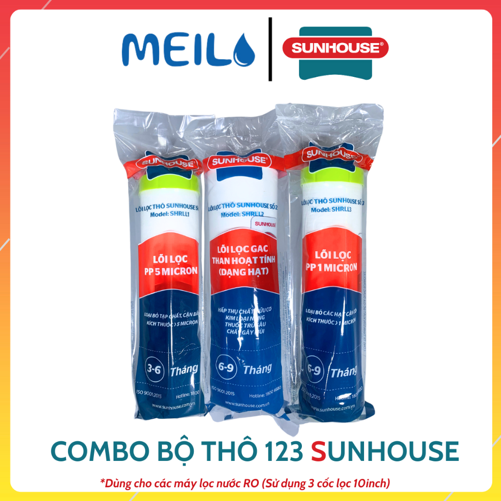 Combo Lõi Lọc Thô 123 SunHouse Hàng Chính Hãng Dùng Cho Các Máy Lọc Nước RO Giúp Loại Bỏ Tạp Chất,Cặn Bẩn...