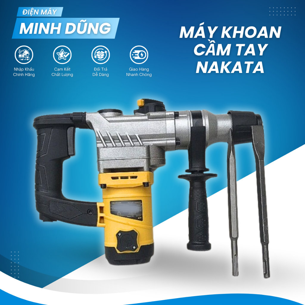 Máy Khoan Đục Bê Tông Cầm Tay NAKATA Cao Cấp, Máy Khoan Đục 2 Chức Năng Công Suất Mạnh Mẽ Độ Bền Cao