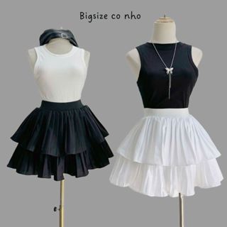Chân váy xếp ly bigsize hai tầng bồng bềnh dáng xòe lưng cạp cao eo chun co giãn dập ly CVDL