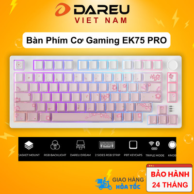 Bàn phím cơ Gaming DAREU EK75 PRO Sakura Pink (TRIPLE MODE: Type-C - Bluetooth - USB 2.4G )