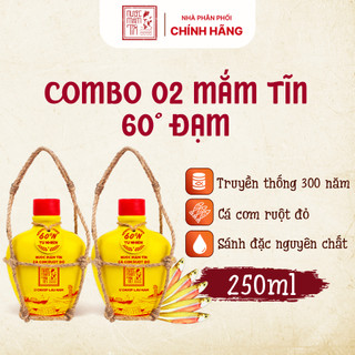 [COMBO 02 BÌNH GỐM 60 ĐẠM] Nước Mắm Tĩn cá cơm ruột đỏ độ đạm 60N 250ml rin nguyên chất