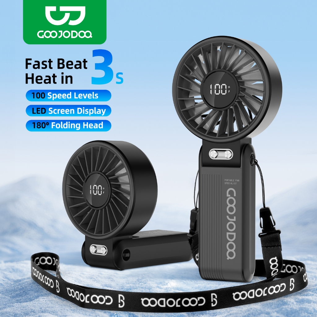 Quạt mini GOOJODOQ cầm tay với 4000mAh,5 bánh răng gió mạnh,điều chỉnh mức 100 Level,Tiếng ồn nhỏ,có thể gập lại
