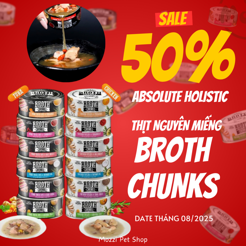 Pate cho chó mèo Broth Chunks Absolute Holistic Lon 80gr DATE 08/2025