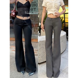 ( Quần vải suit cao cấp) Quần loe cạp thấp cổ điển UNNIE2019 Quần tây xám ống loe cạp trễ y2k sang trọng