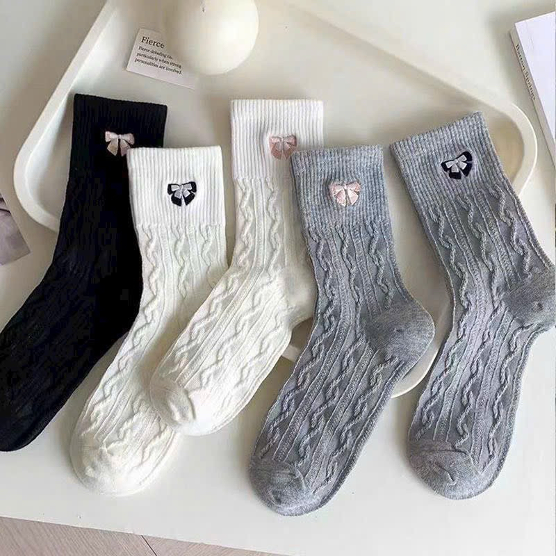 Combo 10 Đôi Tất Nữ Hoạ Tiết Nơ Vặn Thừng - Tất Nữ Cao Cổ