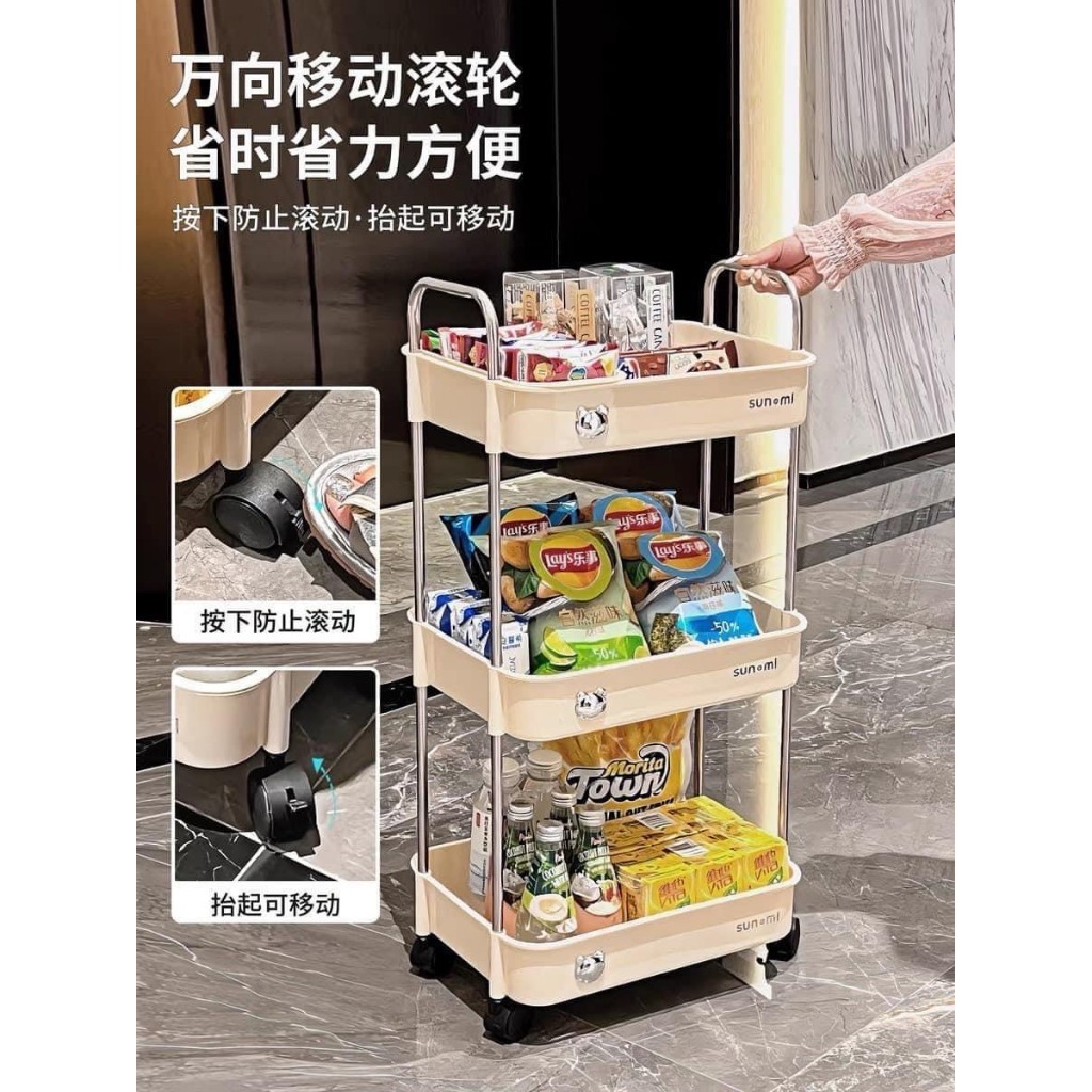 Kệ đựng đồ đa năng Sunmix khay nhựa cao cấp , kệ đựng đồ nhà bếp có bánh xe di chuyển (Loại To)