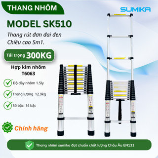 Thang nhôm rút đơn SUMIKA SK510, chiều cao rút gọn 0.93m, chiều cao tối đa 5.1m