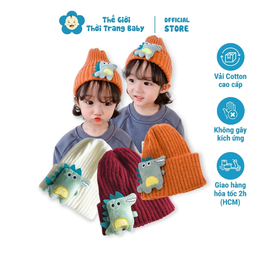 Mũ Len Cho Bé Trai Và Bé Gái, PK31A, Từ 1-5 Tuổi, 6 Màu, Trang Trí Con Khủng Long Dễ Thương, Giữ Ấm Bé Nhỏ Tuổi