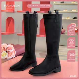 Giày boot nữ, boot đùi HÀ HUYỀN bệt dây da lồi hông khoá sau - BT459