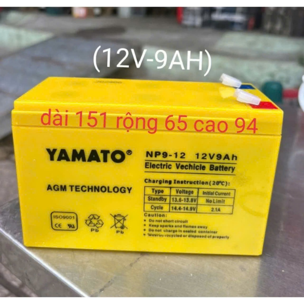 CHÍNH HÃNG Bình Ắc Quy Khô YAMATO NP9-12 (12V-9AH) Cho Xe Điện trẻ em, UPS, Loa Kéo, Cửa Cuốn