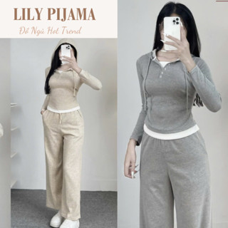Bộ nỉ nữ áo hoodie tay dài quần ống rộng Lily, bộ thu đông nữ phong cách thể thao năng động chất thun mềm mại HCOM3222