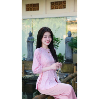 Đồ lam đi chùa,Bộ lụa Chất Vải Gấm Hoa Cao Cấp Kết Hợp Quần Lụa