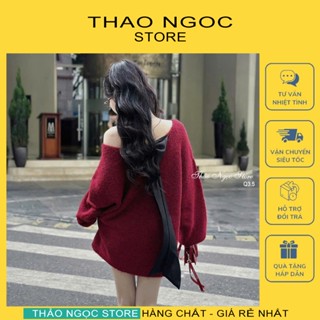  Áo len nữ rớt vai tay dài form rộng lưng đinh nơ to hàng nhập!  có sẵn hình thật  THẢO NGỌC STORE 
