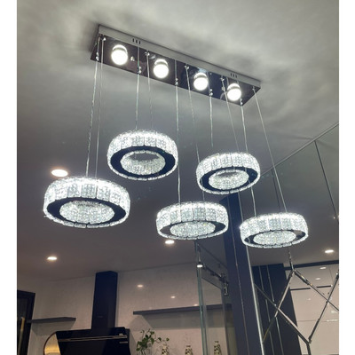 Đèn thả MONSKY INVA pha lê 5 vòng ngang hiện đại sang trọng 3 chế độ ánh sáng (Ảnh thực tế lắp đặt)