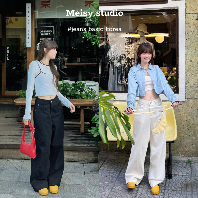 Quần Jeans Meisy quần ống rộng vải Jeans, kaki chất mềm gấu 4cm phong cách basic Hàn Quốc