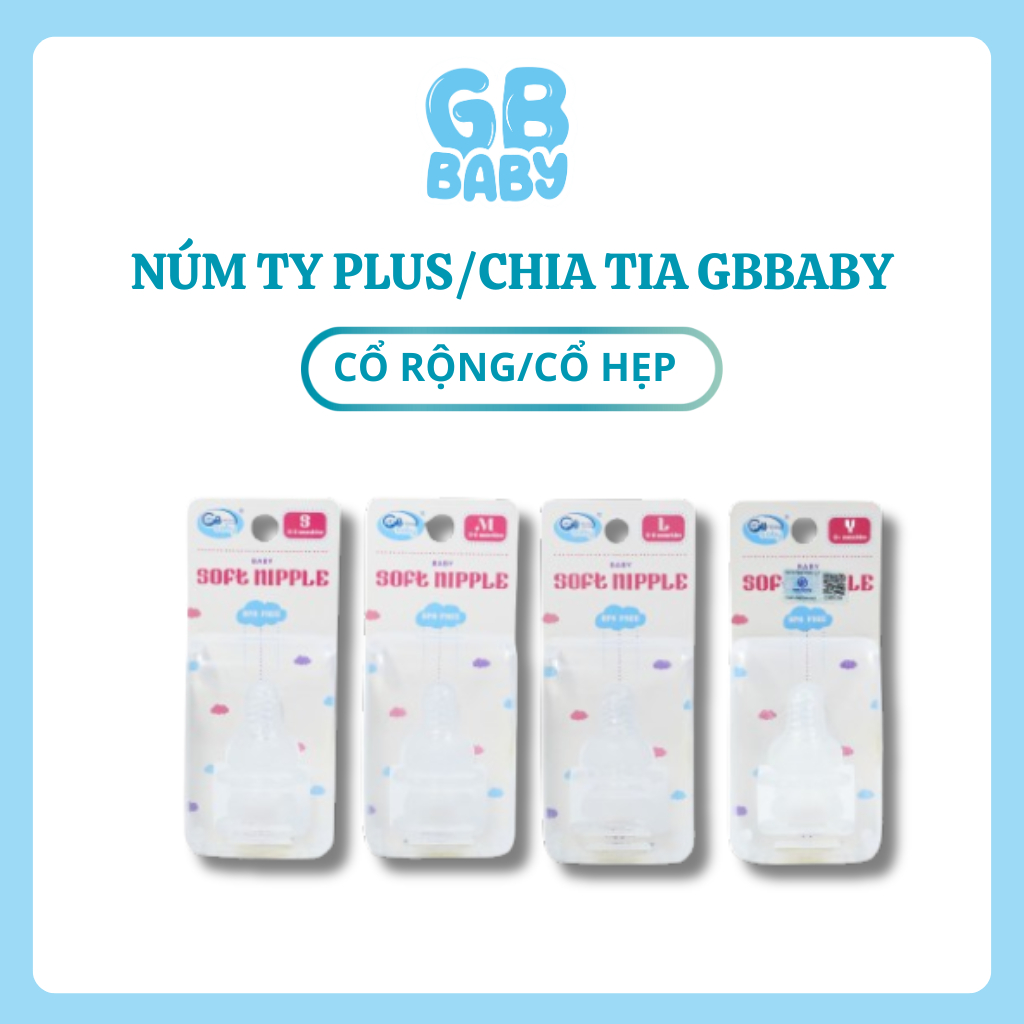 Núm ty silicon plus/chia tia cổ rộng, cổ hẹp GBBaby