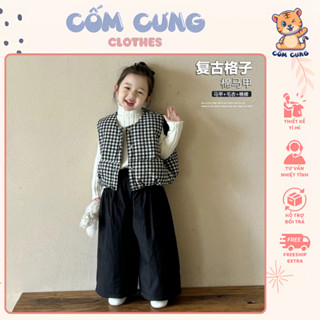 Set Áo Gile Kẻ Caro Đen Trắng Kết Hợp Áo Len Gân Cao Cổ Dày Dặn - Ấm Áp, Thời Trang Cho Bé, Size 90-140cm
