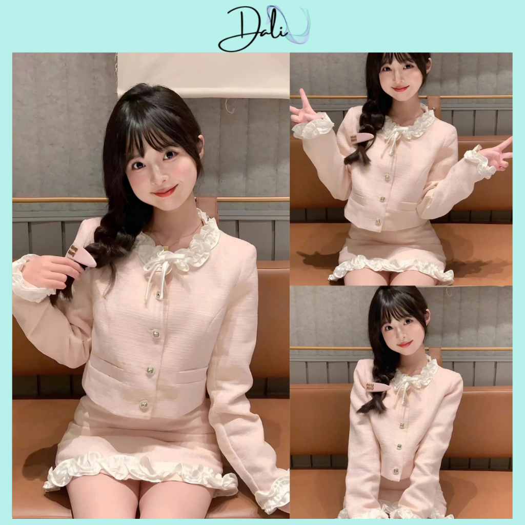 Set Tiểu Thư 2 Món Gồm Áo Dạ Phối Viền Bèo + Chân Váy Dạ Dáng Chữ A Có Quần Trong | BigBuy360 - bigbuy360.vn