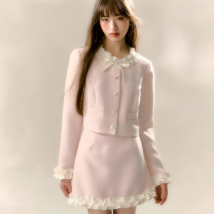 Set Tiểu Thư 2 Món Gồm Áo Dạ Phối Viền Bèo + Chân Váy Dạ Dáng Chữ A Có Quần Trong | BigBuy360 - bigbuy360.vn