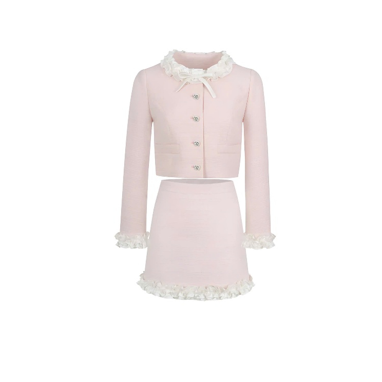 Set Tiểu Thư 2 Món Gồm Áo Dạ Phối Viền Bèo + Chân Váy Dạ Dáng Chữ A Có Quần Trong | BigBuy360 - bigbuy360.vn