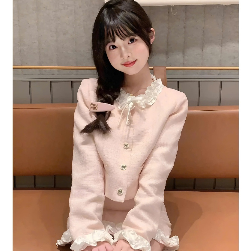 Set Tiểu Thư 2 Món Gồm Áo Dạ Phối Viền Bèo + Chân Váy Dạ Dáng Chữ A Có Quần Trong | BigBuy360 - bigbuy360.vn