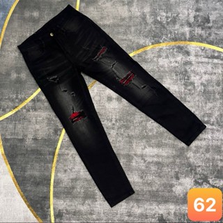 Quần jean nam boy phố rách vá vải màu đen chất bò cao cấp co dãn 4 chiều form skinny đẹp QJN062