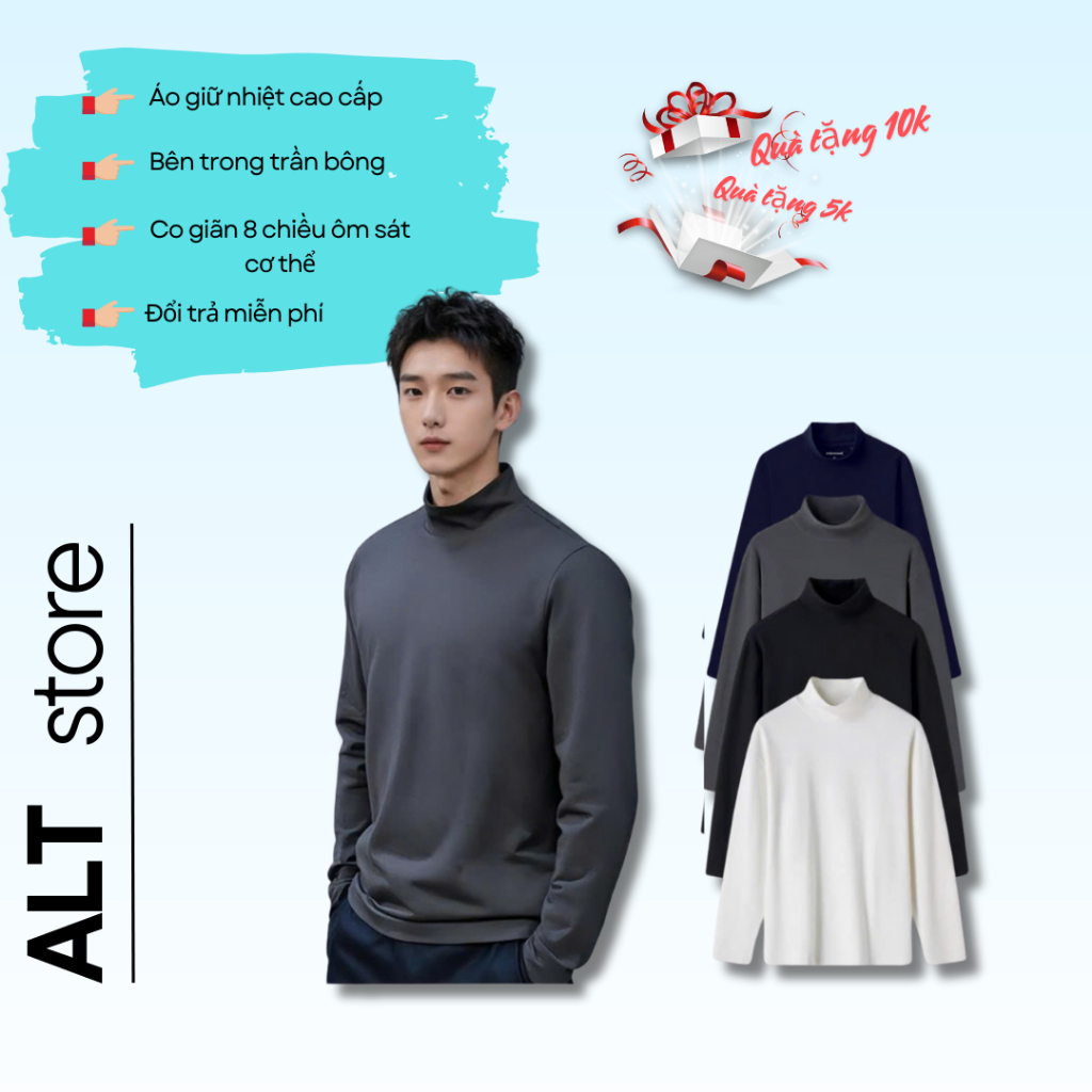 Combo 3 Áo Giữ Nhiệt Nam dày dặn,cổ cao, có lót nỉ giữ ấm cực tốt cho mùa thu đông