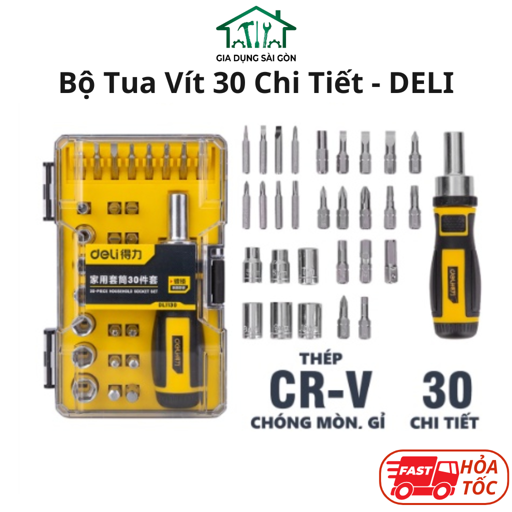 𝐃𝐞𝐥𝐢 - Bộ Tua Vít Deli Cao Cấp 30 Chi Tiết Đa Năng Vặn Ốc Vít, Bu Lông - Phù Hợp Sửa Chữa Vật Dụng, 