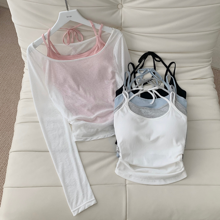 (Không kèm áo tay dài bên ngoài) ÁO 2 DÂY KIỂU DÁNG KẾT HỢP CỔ YẾM FORM VỪA NGƯỜI - JEMCLOSET - GLOS