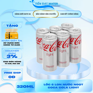 Lốc 6 Lon Nước Ngọt Không Đường Không Calo Coca Cola Light - Nước Giải Khát Có Ga Lon Pet 320ml