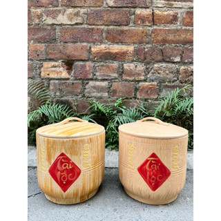 HŨ ĐỰNG GẠO TÀI LỘC BẰNG SỨ - GIẢ GỖ BÁT TRÀNG CAO CẤP