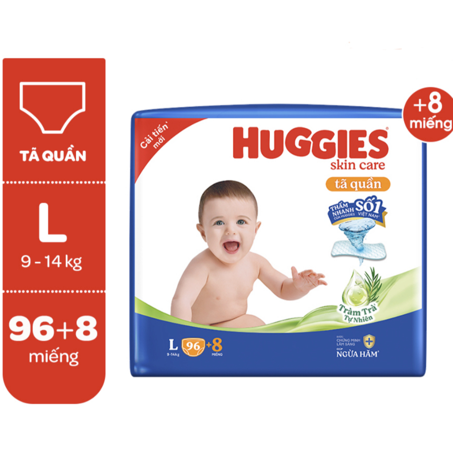 Tã/bỉm quần HUGGIES SKINCARE MEGA JUMBO size L96+8 miếng