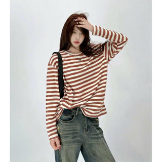 Áo thun Nữ dài tay kẻ sọc JULY fashion2023, Áo thun nữ tay dài sọc ngang, dáng rộng Cotton 4 chiều mẫu mới mùa đông 2024
