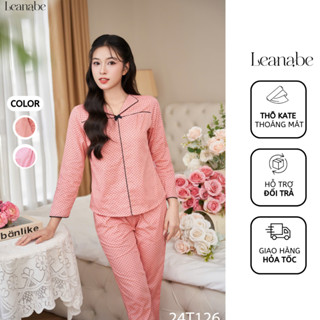 Bộ Ngủ Pyjama Áo Vải Kate Thô Dáng Áo Tay Dài Quần Dài, Đồ Bộ Mặc Nhà Thoáng Mát Thấm Hút Mồ Hôi Leenabe Homewear 24T1