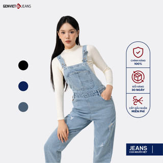 Quần Yếm Nữ GENVIET JEANS Chất Liệu Denim Dáng Col Thụng, Quần Yếm Bò Nữ Dáng Baggy, Bo Ống, Co Giãn Ít TY104J8416