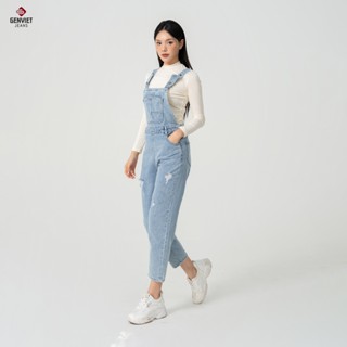  Quần Yếm Nữ GENVIET JEANS Chất Liệu Denim Dáng Col Thụng Quần Yếm Bò Nữ Dáng Baggy Bo Ống Co Giãn Ít TY104J8416 