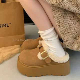 Giày sục lông cừu đế cao bánh mì tôn dáng hàng Qccc - Bốt da lộn mũi tròn giữ ấm cho mùa Thu Đông