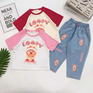  Set bé gái Áo thun Quần jean dài in họa tiết size từ 13kg đến 40kg - Mebena 