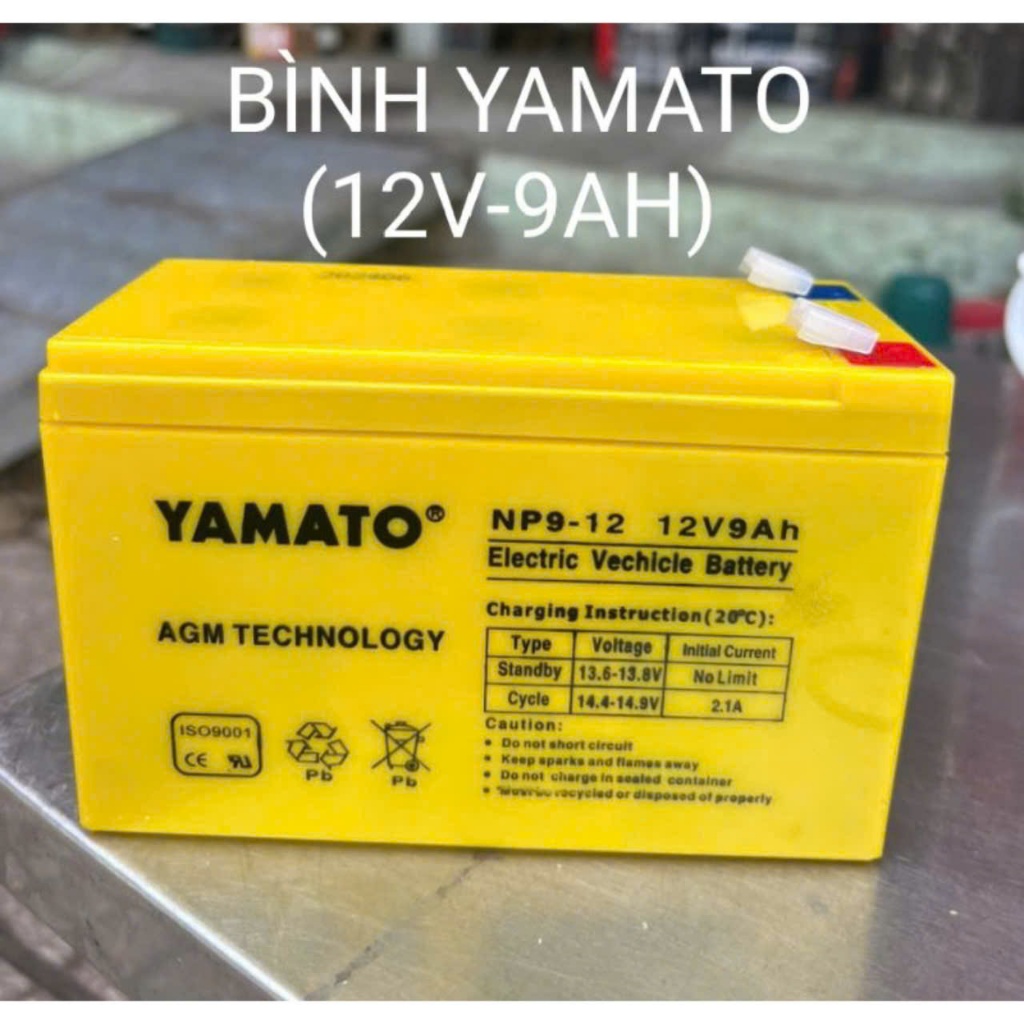 Bình Ắc Quy Khô YAMATO NP9-12 (12V-9AH) Cho Xe Điện trẻ em, UPS, Loa Kéo, Cửa Cuốn...