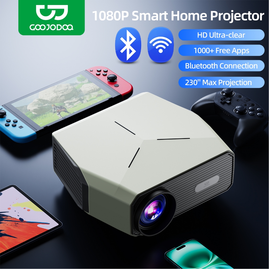 Máy chiếu mini GOOJODOQ 15500LM hỗ trợ Android và điện thoại thông minh WiFi 8k Full HD 1080p