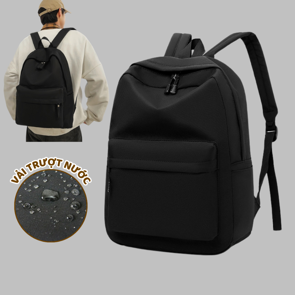 Balo thời trang nam nữ đi học vải chống nước basic đựng laptop 15.6 inch cho học sinh sinh viên
