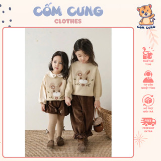 Set Đồ Thỏ Nâu Cho Bé Gái Áo Sơ Mi Và Áo Gile Len Và Quần Sooc Nhung ,Phong Cách Ấm Áp Dễ Thương