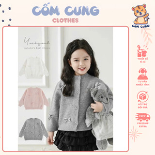 Áo Len Cardigan Lông Thỏ Mềm Mịn Cho Bé Gái Đính Nơ ,Áo Ấm Xinh Xắn Mùa Đông