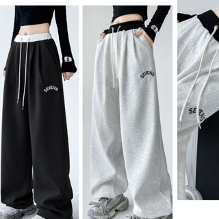 Quần dài ống rộng phối cạp trắng đen nam nữ có dây rút seven Quần ống suông unisex đen xám GENZ