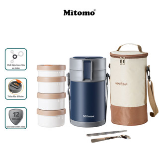  Lồng cơm giữ nhiệt văn phòng Mitomo LCH-7086 bằng inox gồm 4 khay riêng biệt dung tích 2.8L 