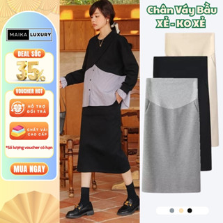 Chân Váy Bầu Dáng Dài Xẻ Tà Sau Ôm Body Thu Đông Chất Vải Co Giãn Nhiều Màu Có Chun Điều Chỉnh MAIKA