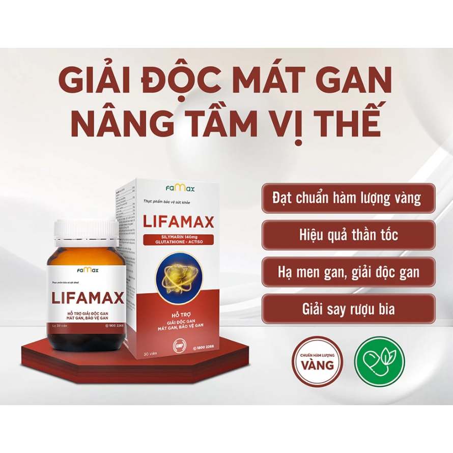 Giải độc gan Lifamax giúp giải độc gan, mát gan, phục hồi chức năng gan (hộp 30 viên)