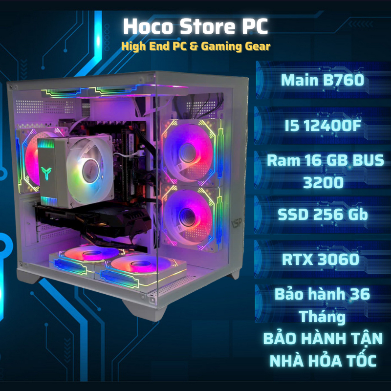 PC Gaming VSP Trắng 512x2t CPU I5 12400F RTX 3060 12G Ram 16Gb SSD 256Gb